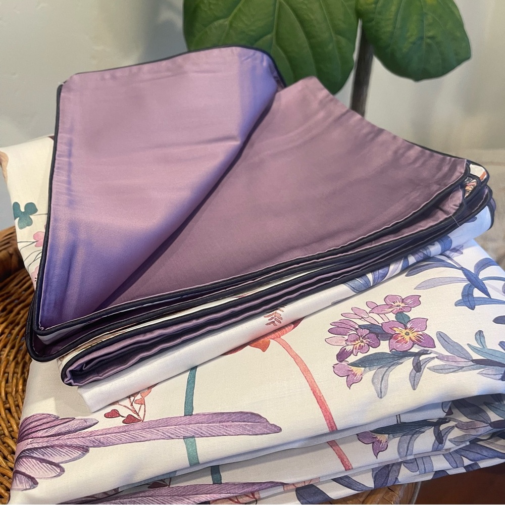 NEW Anthro Purple Floral Bird Boho Cotton Queen / King Bedding Duvet & Sham Set - Picture 11 of 13
